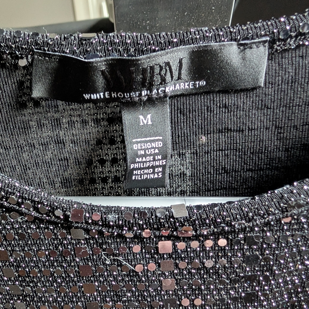 White House Black Market Black Sequin Top Size M